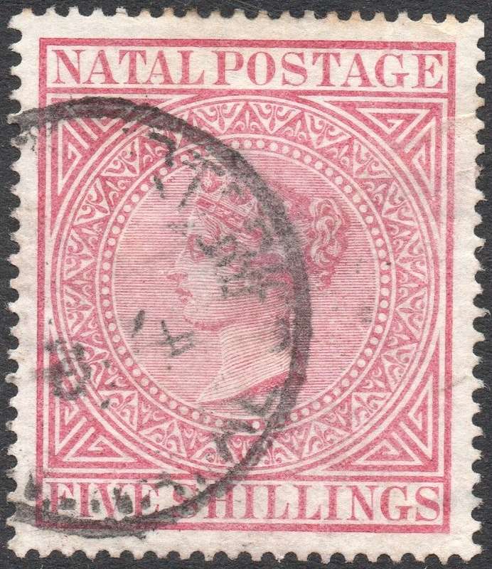 NATAL 1874-78 SACC76 - 5/- ROSE VFU CV R1000