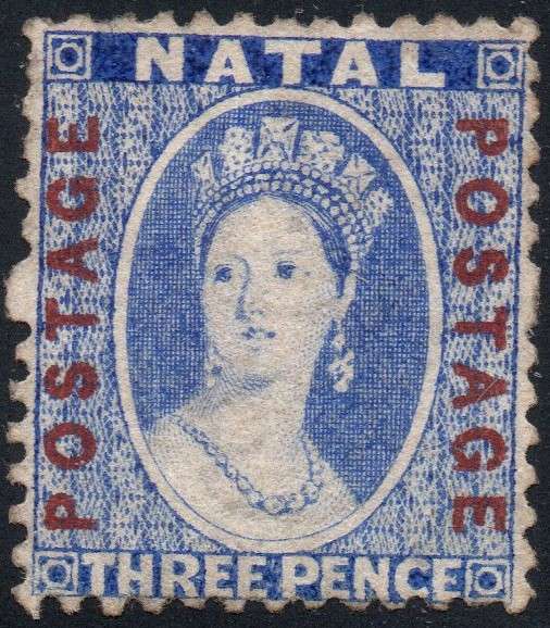 NATAL 1872 SACC66 3d BRIGHT BLUE WITH O/P IN RED - MNG - CV R3500