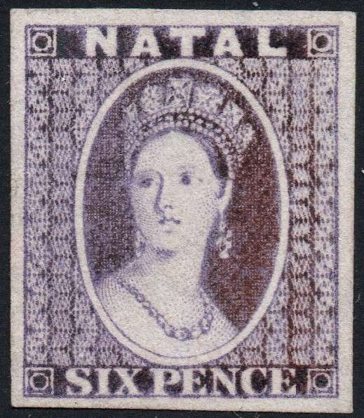 NATAL 1864 6d VIOLET PLATE PROOF - WATERMARK CROWN CC - RARE