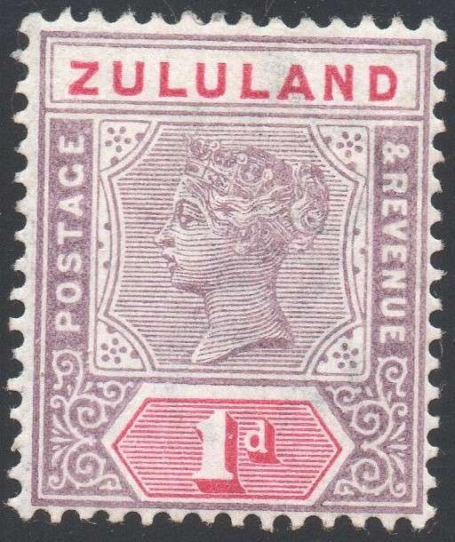 Zululand 1894-6 SACC15  1d MAUVE and CARMINE  MM CV R100