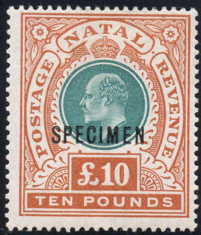 NATAL SG145as £10 GREEN & ORANGE OVERPRINTED ``SPECIMEN`` - MM