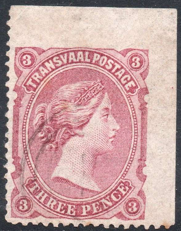 TRANSVAAL 1878 SACC161 3d DULL ROSE CORNER MARGINAL VFU CV R250+