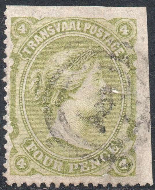 TRANSVAAL 1878 SACC162 4d SAGE-GREEN VFU CORNER MARGINAL  CV R300