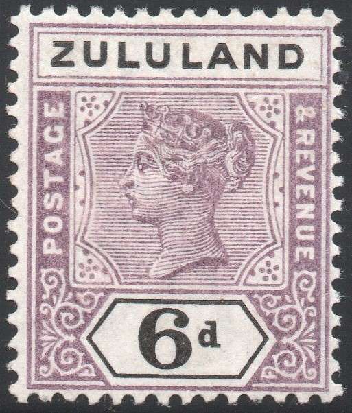 Zululand 1894-6 SACC18  6d MAUVE and BLACK  MM CV R450