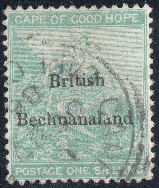 British Bechuanaland 1885 SACC8 1/- GREEN (WM ANCHOR) VFU CV R4000