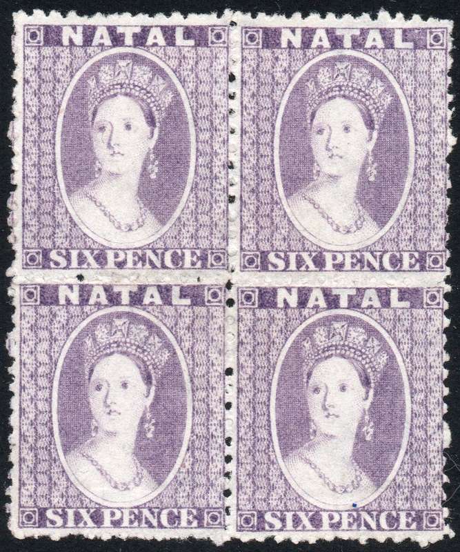 NATAL 1863-5 SACC19 6d LILAC MAUVE BO4 - UM/MM - CV R10000+
