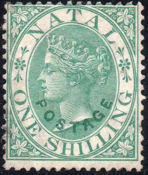 NATAL 1870-3 SACC64 1/- GREEN OVERPRINT IN GREEN - MM - CV R5000