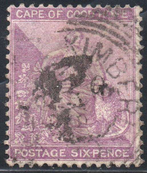 Griqualand West SG27 4th PRINTING 6d VIOLET with o/p type 17 - VFU CV £14+(2017)