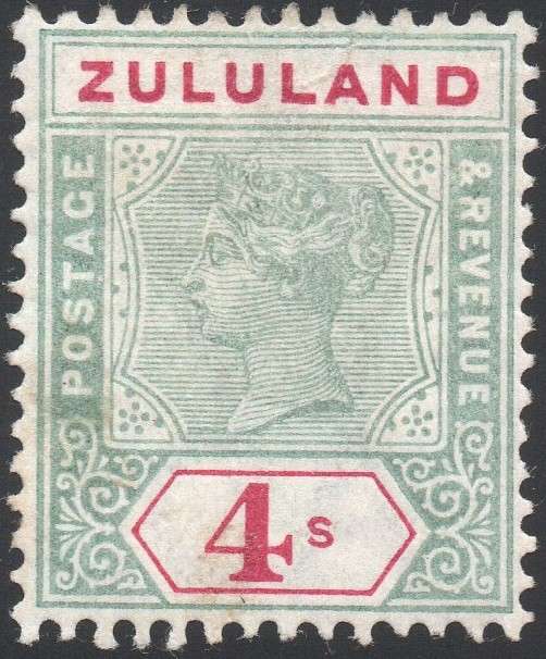 ZULULAND SACC21 4/- GREEN and CARMINE MM