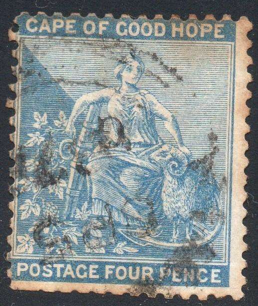 Griqualand West 3rd PRINTING SG20a 4d Dull Blue - GOOD USED with INVERTED o/p type 15 CV £140