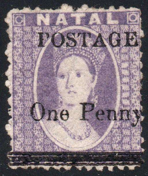 NATAL 1876 SACC91b 1d on 6d VIOLET - REVERSED WATERMARK - MM  - CV R3000+(SEE BELOW)