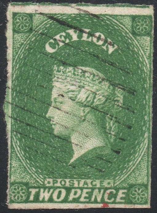 CEYLON - 1857 SG3 2d GREEN - VFU - CV £65(2017)