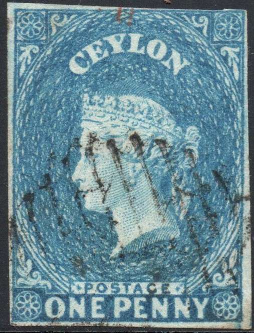 CEYLON - 1857 SG2a 1d BLUE - VFU - CV £80(2017)