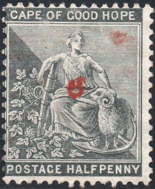 Griqualand West SG14 ½d Grey-Black with o/p type 15 in red CV £27+(2017)