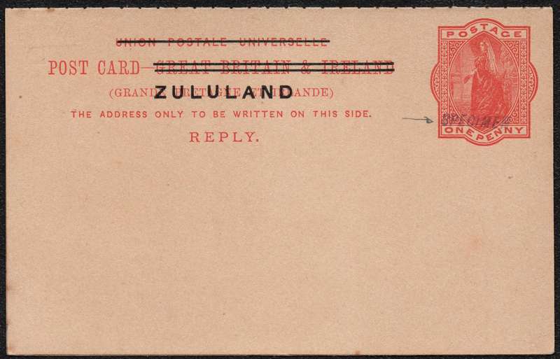 ZULULAND 1893 - OVERPRINTED 1d ZULUAND ''SPECIMEN'' POSTCARD  - UNUSED - SCARCE - SEE SCANS