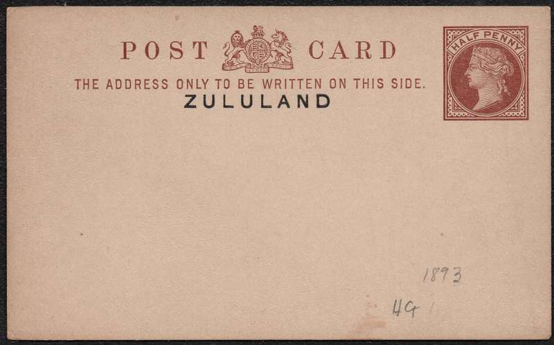 ZULULAND 1893 - ½d ZULULAND POSTCARD  - UNUSED - SCARCE - SEE SCANS