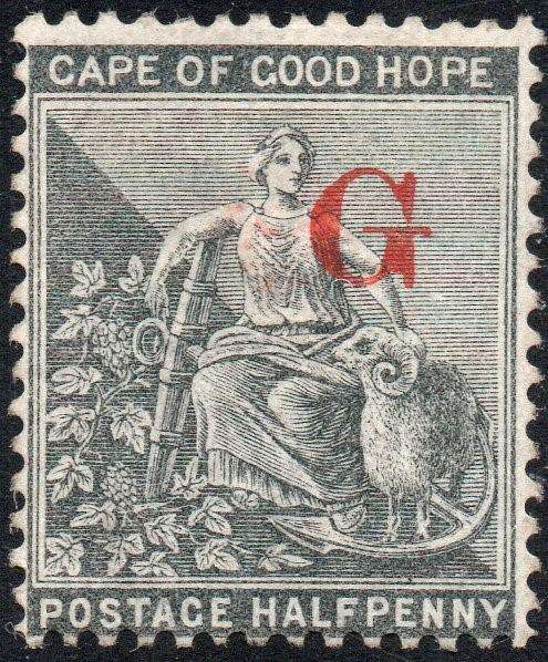 Griqualand West : 1877 SG4c ½d Grey-Black MM with o/p type 3 in red VFU -SEE SCANS