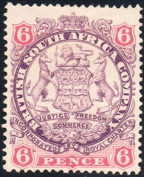 B.S.A.C/Rhodesia SACC33 6d Mauve & Pink -  MM CV R2200