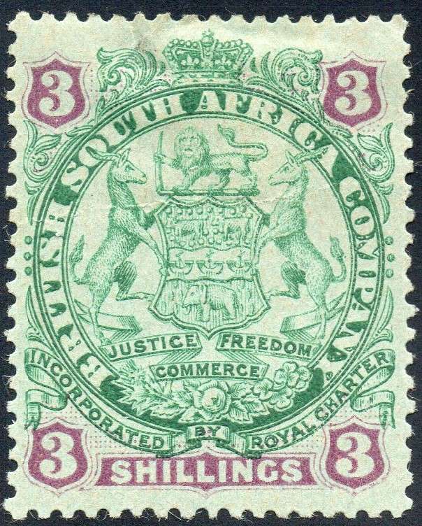 B.S.A.C/Rhodesia SACC37 3/- Green & Mauve / Blue -  MM CV R2500