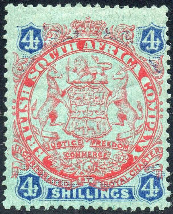 B.S.A.C/Rhodesia SACC38 4/- Orange, Red & Blue / Green -  MM CV R2000
