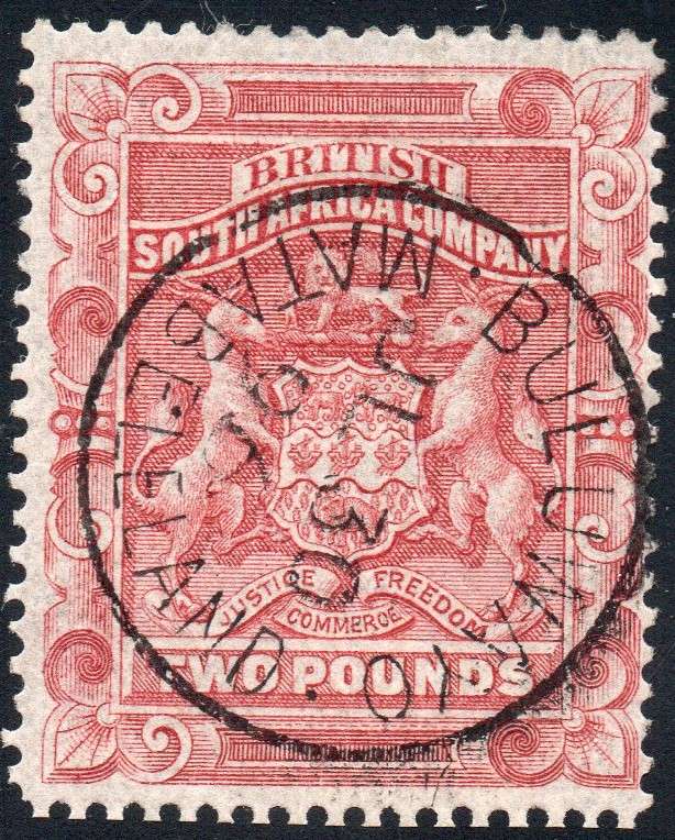 B.S.A.C. / Rhodesia 1892 SG11 £2 Rose Red - Superb Used CV £170(2017)