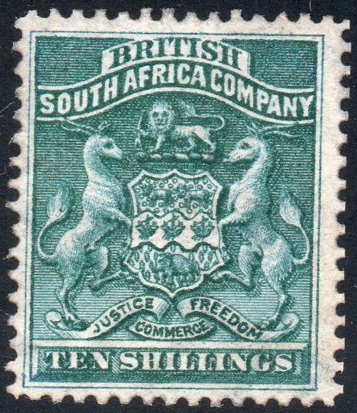 BSAC / RHODESIA 1892 SACC9 10/- Deep Green MM CV R5000