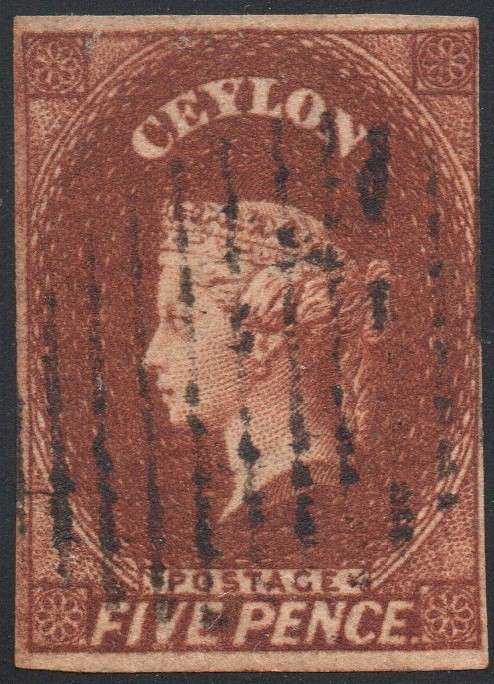CEYLON - 1857-9 SG5 5d CHESTNUT - VFU - CV £150(2017)