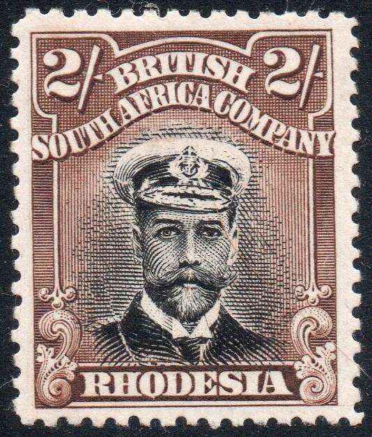 RHODESIA ''ADMIRAL'' 1913-22 : 2/- BLACK & BROWN - DIE I - P14 - MM - CV R6000