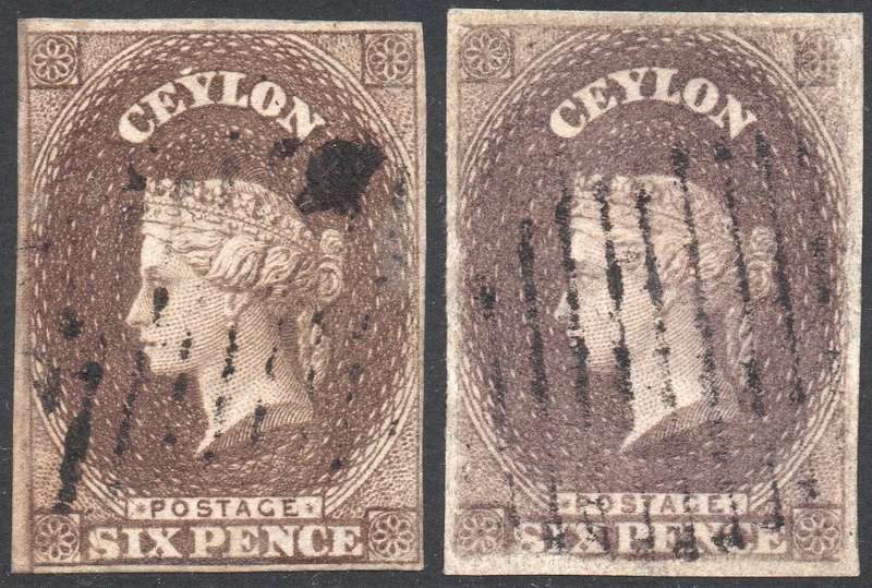 CEYLON - 1857-9 SG6a 6d BROWN - VFU - CV £550(2017)