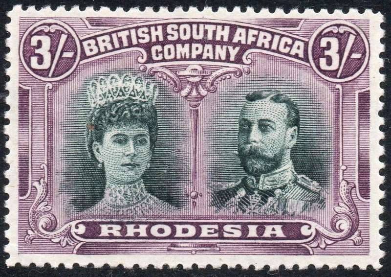 BSAC / Rhodesia SG158 3/- GREEN & VIOLET - MM CV R5000