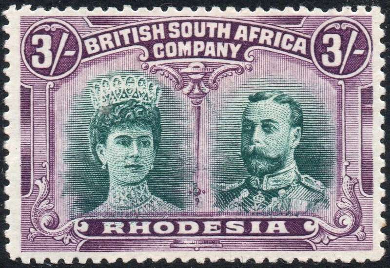 BSAC / Rhodesia SG158a 3/- BRIGHT GREEN & MAGENTA LMM CV R30000