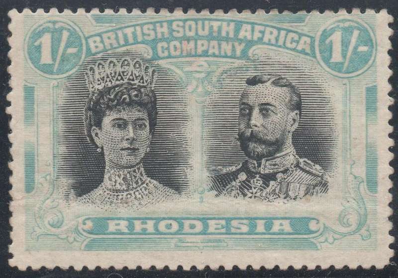 BSAC / Rhodesia SG177 1/- BLACK & BLUE-GREEN(SHADE) - PERF15 - MM CV R25000