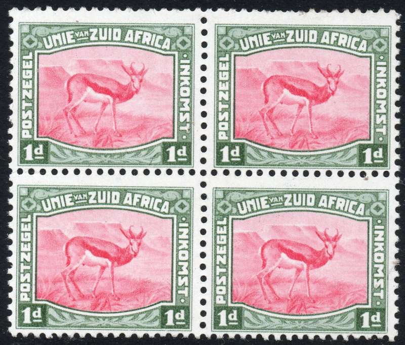 Union of SA - 1d Carmine and Green Harrison Essay BLOCK OF FOUR - MM