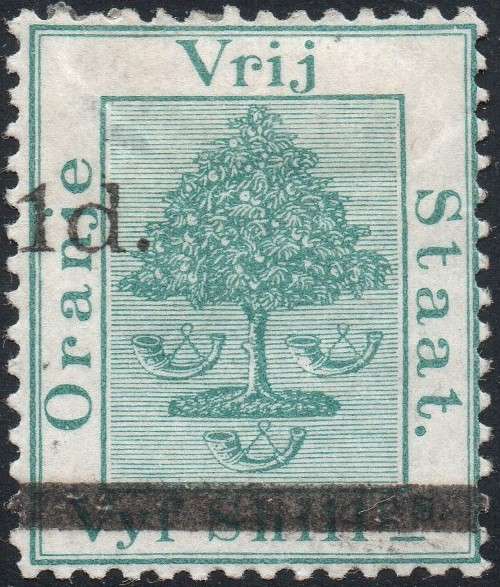 OFS 1881 SG21 1d ON 5/- GREEN WITH O/P TYPE ``b`` - MM