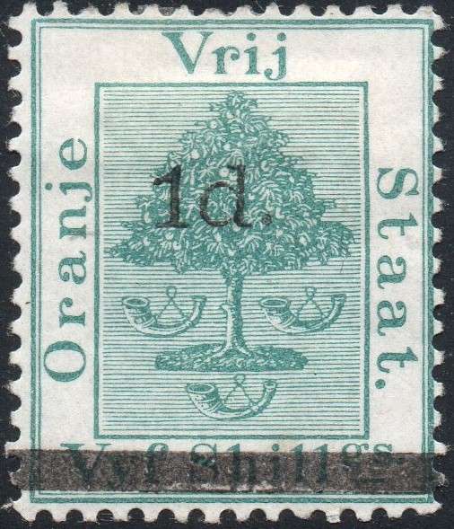 OFS 1881 SG21 1d ON 5/- GREEN WITH O/P TYPE ``b`` - MM