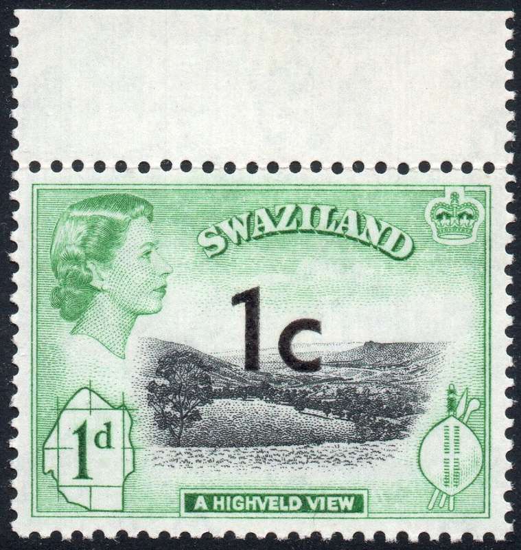 SWAZILAND 1961 SACC65b 1c on 1d WITH SURCHARGE IN MIDDLE - UNMOUNTED MINT - CV R12000