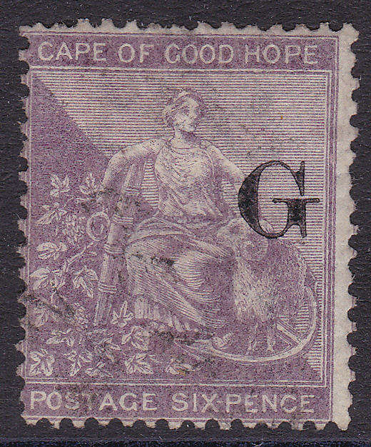 GRIQUALAND WEST 1878 SG13 2nd PRINTING 6d DEEP LILAC, O/P TYPE9 IN BLACK - VFU - CV £90+(2017)