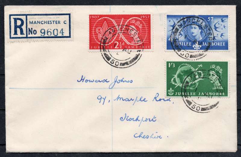 GREAT BRITAIN 1957 (1 AUG) WORLD SCOUT JUBILEE JAMBOREE FDC - SEE SCANS