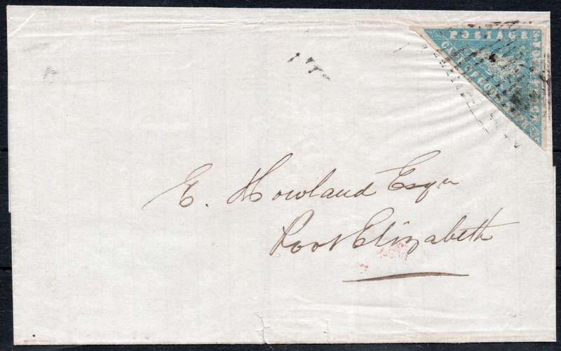 CAPE OF GOOD HOPE 1861 - LOCAL COVER TIED WITH 4d WOODBLOCK(PALE MILKY BLUE)  - RARE(see below)