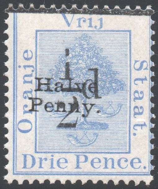 OFS 1896 1/2d on 1/2d on 3d Ultramarine-Double o/p in both figures and words - LMM - Rare SEE BELOW