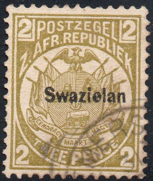 SWAZILAND 1889 SACC3c 2d OLIVE-BISTRE WITH ''SWAZILAN'' for ''SWAZILAND'' VFU CV R8000