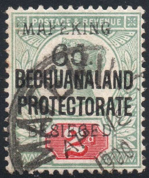 MAFEKING 1900 SG8 : 6d on 2d GREEN & CARMINE(NO COMMA TYPE) - SURCHARGE AS T1 - VFU - SEE BELOW