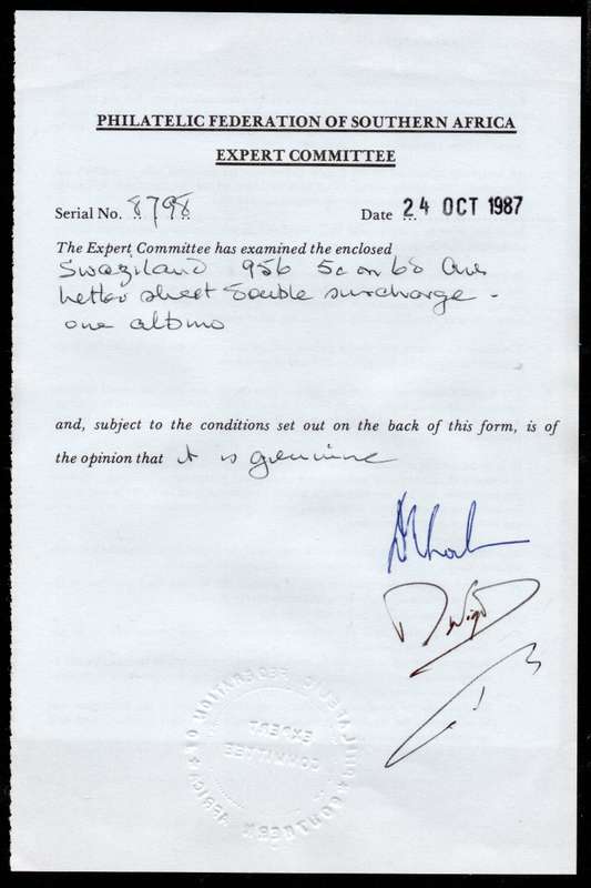 SWAZILAND 1961 SACC71(var) 5c on 6d ON AIRLETTER WITH DOUBLE SURCHARGE - PFSA CERTIFICATE -SEE SCANS