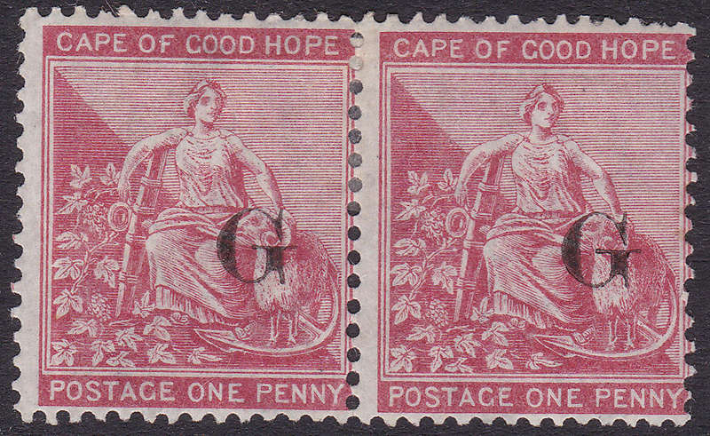 Griqualand West 1878 SG11b  - 1d CARMINE-RED PAIR, OVERPRINT TYPE 7 - UNUSED