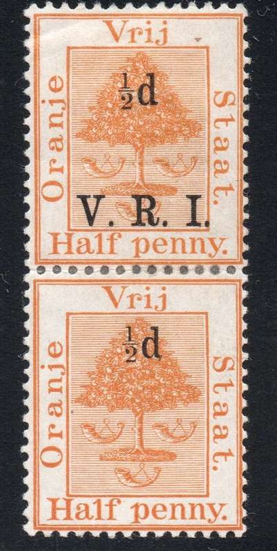 OFS 1900 1st PRINTING LEVEL STOPS - SG101e in pair with transposed o/p -½d on ½d ORANGE MM SEE SCANS