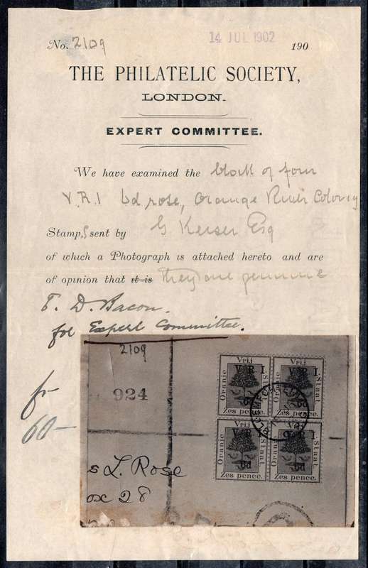 OFS 1902 COVER SENT INTERNALLY IN BLOEMFONTEIN, AFFIXED WITH 6d ON 6d BRIGHT CARMINE WITH EARLY CERT