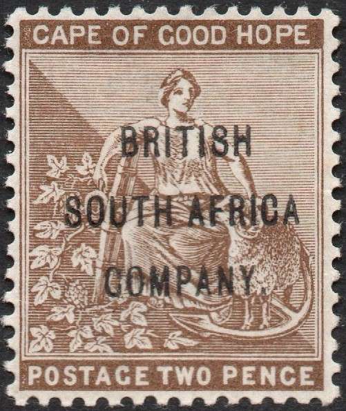 B.S.A.C. / Rhodesia 1896 SG60 2d BROWN LMM CV £28(2017)