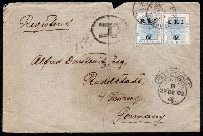 OFS 1902 - REGISTERED COVER BLOEMFONTEIN TO RUDOLSTADT, GERMANY (VIA LONDON) - SEE BELOW