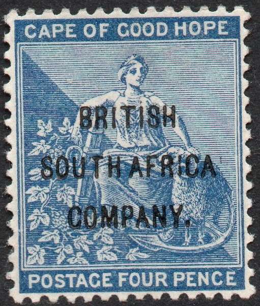 B.S.A.C. / Rhodesia 1896 SG62 4d BLUE LMM CV £32(2017)