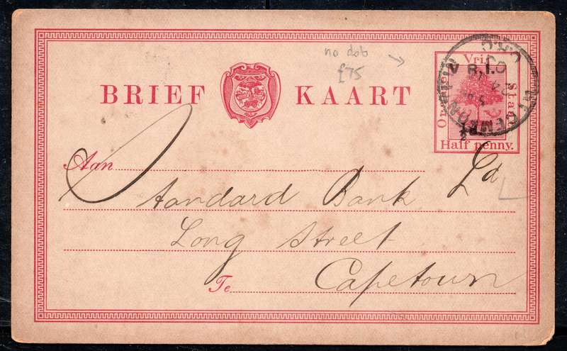 OFS 1903 BRIEFKAART SENT BLOEMFONTEIN(ORC) TO STD BANK CAPE TOWN - SEE BELOW